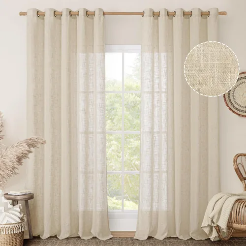 Miniatura 209 de LAMIT Cortinas de lino sintético para dormitorio, paneles filtrantes de luz, cortinas de lino con protección de privacidad con ojales para ventanas