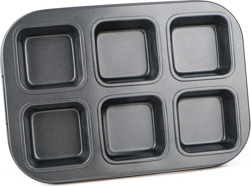 Beasea Molde Cuadrado para Brownies, Molde Antiadherente de 6 Cavidades para Muffins, Molde para Pastel de Brownies, Juego de Gastronomía para Mini