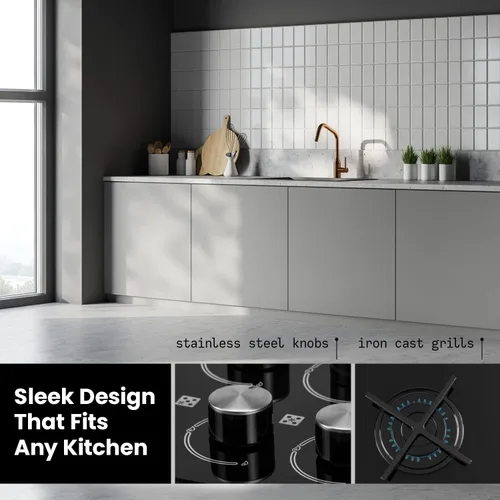 Miniatura 6 de ABBA - Placa de cocina de gas de 36 pulgadas con 5 quemadores sellados, rejilla en forma de X, superficie de vidrio templado con quemadores SABAF
