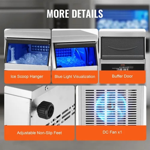 Miniatura 6 de VEVOR Máquina comercial para hacer hielo, máquina de hielo de 90 libras/24 horas con capacidad de almacenamiento de 22 libras, 40 cubitos de hielo