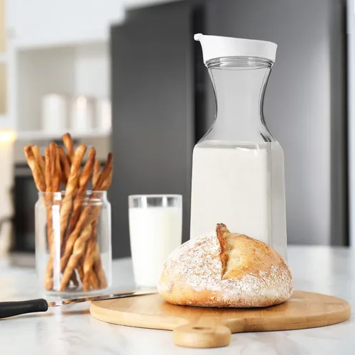 Miniatura 5 de DilaBee Jarra de agua de plástico con tapa, jarra cuadrada para bebidas, leche, batidos, té helado, suministros de barra de mimosa, sin BPA, no apta