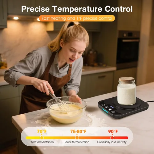 Miniatura 2 de Calentador básico de masa madre, control preciso de termostato de 1 ° F (70-100 °F), tapete de calentamiento de masa madre, calentamiento Negro
