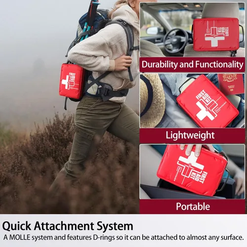 Miniatura 5 de Pequeños botiquines de primeros auxilios, botiquín de primeros auxilios de viaje con compartimentos etiquetados, sistema Molle, kit médico compacto