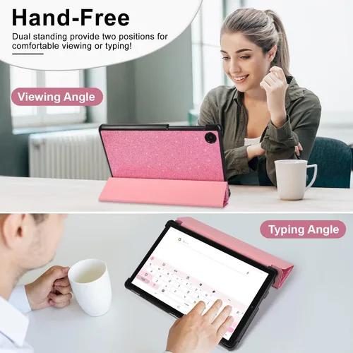 Miniatura 2 de Caweet Funda para TCL Tab 8 - Ultra Ligero Slim Hard Back Shell Tri-Fold Stand Cover Glitter Pink Purpurina rosa-1