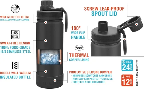 Miniatura 3 de CHILLOUT LIFE Botella de agua aislada para niños de 22 onzas para la escuela con tapa de boquilla a prueba de fugas y bonitas calcomanías Sirena