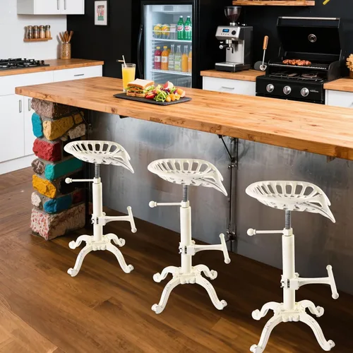 Miniatura 2 de Taburetes de bar con asiento de tractor vintage, rústico, de 20 a 27 pulgadas, altura ajustable, silla de isla de cocina, asiento giratorio