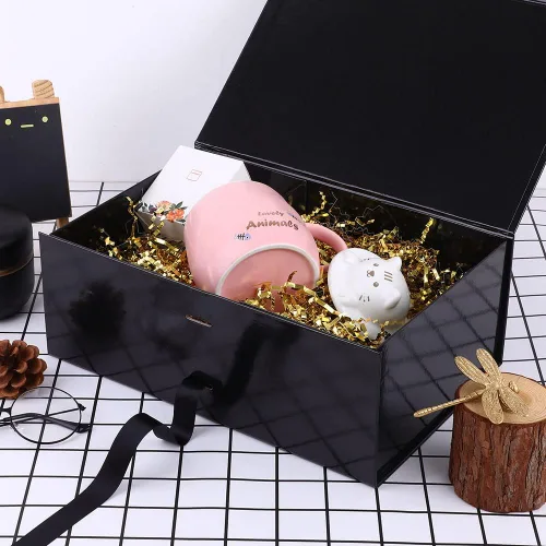 Miniatura 6 de GoooodGift Cajas de regalo negras con tapa, 12 x 8 x 4.5 pulgadas, cajas de regalo grandes de cumpleaños, cajas plegables rectangulares para Negro