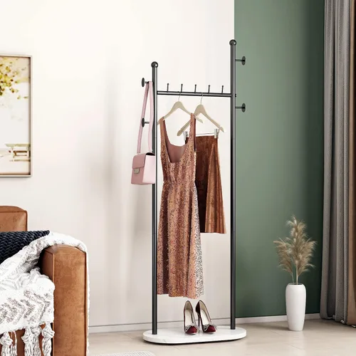 Miniatura 6 de DR.IRON Percheros de ropa negros con base de mármol, percheros modernos independientes negros con estantes para dormitorio, percheros resistentes