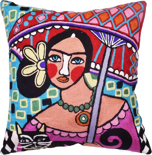 Miniatura 11 de Frida - Funda de almohada inspirada en el collar de arte mexicano, funda de almohada floral bordada a mano con arte hispano, cojín para silla, cojín
