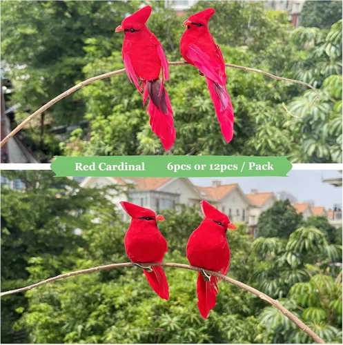 Miniatura 3 de 12 adornos de pájaros cardenales rojos, decoración de árbol de Navidad, 5.5 pulgadas, clip en tela emplumada, pájaros artificiales para decoración