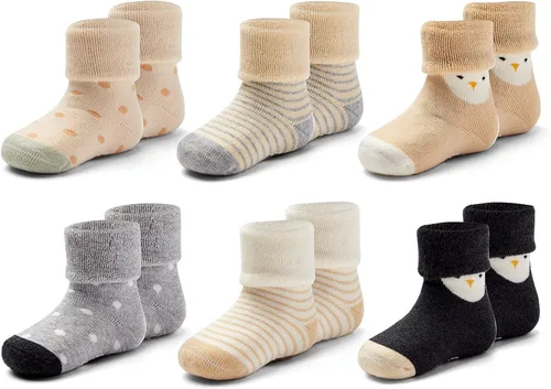 Miniatura 14 de Calcetines cálidos antideslizantes para bebés y niños, calcetines de invierno gruesos con agarres para bebés y niñas, calcetines antideslizantes