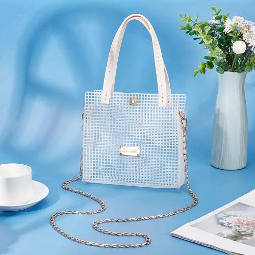 Miniatura 8 de WADORN Kit de fabricación de bolsas de ganchillo y tejido a mano, hojas de lona de plástico de malla tejida a mano para bordado y punto de cruz