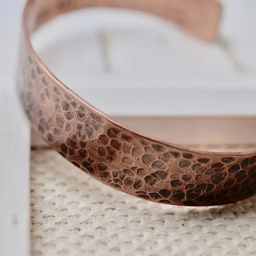 Miniatura 5 de Personalized Rustic Copper Cuff Bracelet, Custom Message, Unisex Christmas Present for Him Her
