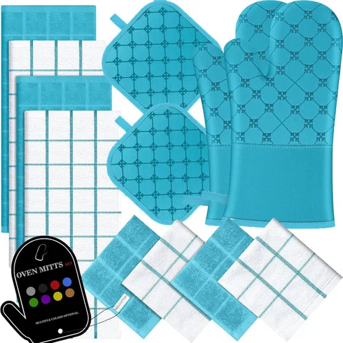 Miniatura 17 de Juego de 12 manoplas de cocina con soportes para ollas, juego de 12 paños de cocina, guantes de horno, almohadillas resistentes al calor a 500 Beige