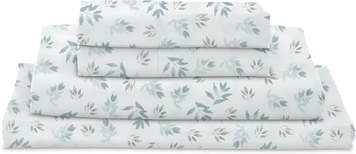 Sábanas MyPillow Giza Dreams, 100% algodón egipcio Giza certificado, bolsillo profundo, tejido de satén [Individual, Azul Verde Floral]