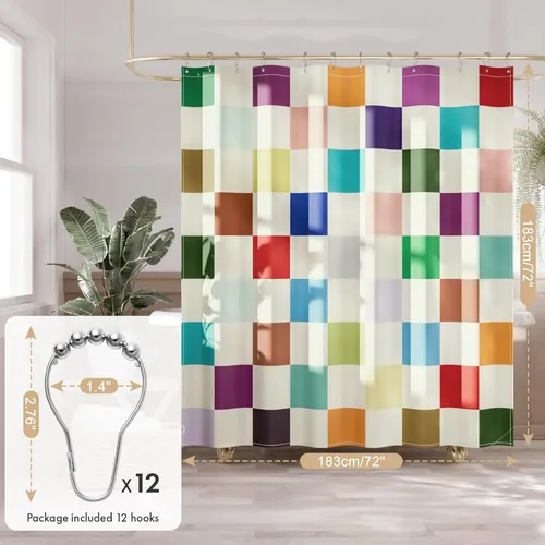 Miniatura 20 de AmazerBath Cortina de ducha floral, juego de cortinas de ducha lavables de tela con 12 ganchos para cortina de ducha, cortinas de ducha de tela C