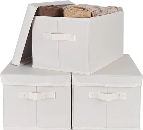 Miniatura 14 de WUIKE - Cajas de almacenamiento plegables con tapas, cajas de almacenamiento con asas, organizador para estante de armario, cestas de almacenamiento