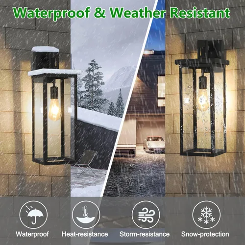 Miniatura 3 de tewei Farol de Pared Exterior de Gran Tamaño Accesorio de Luz de Pared Exterior, Luz de Porche Negro Mate, Luces Exteriores Impermeables para Casa