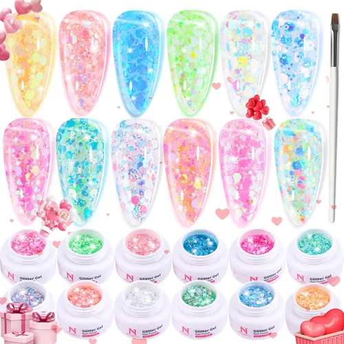 Miniatura 13 de Kit de esmalte de uñas de gel, 12 colores brillantes con purpurina 9D camaleón ojo de gato, juego de esmalte de uñas de gel con base de luz