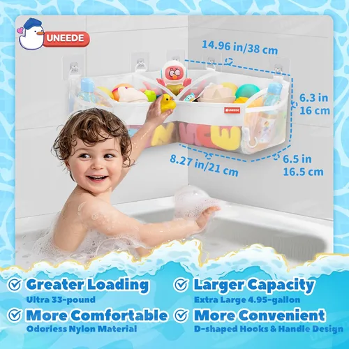 Miniatura 2 de UNEEDE Almacenamiento de juguetes de baño – Organizador de almacenamiento de juguetes de baño de esquina de 3 compartimentos, 4 galones de secado