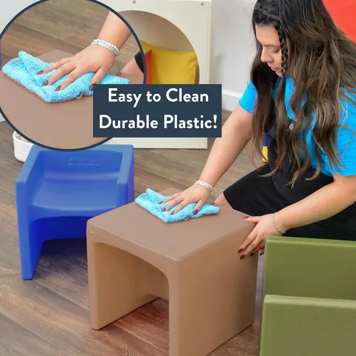 Miniatura 4 de Children's Factory Silla cúbica 3 en 1 para niños, muebles de aula de asientos flexibles, paquete de 1, almendra Polyethylene Toddler Outdoor