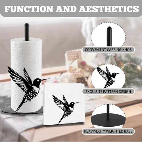 Miniatura 3 de Bird Paper Towel Holder, Bird Countertop Kitchen Decor Indoor with Round Base, Birds Lover Gifts, Iron Birds Napkin Holder Stand Accessories for