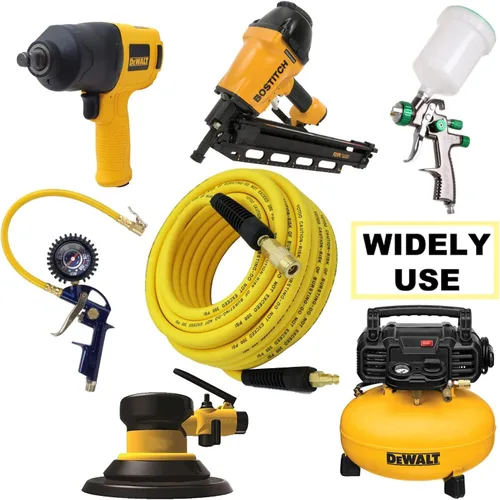 Miniatura 6 de YOTOO Manguera de aire híbrida de 3/8 pulgadas por 50 pies, 300 PSI, resistente y ligera, flexible para todo clima con accesorios de aire industrial