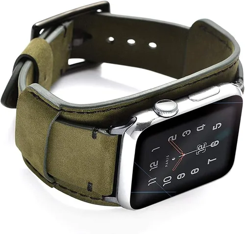 Compatible con correas de Apple Watch de 1.496 pulgadas, 1.575 pulgadas, 1.614 pulgadas, correa de cuero genuino retro de caballo loco para iWatch
