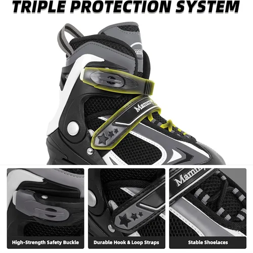 Miniatura 2 de MammyGol Adjustable Inline Skates for Kids Boys Girls Youth Blades Roller Skates with Light up Wheels Ages 4-16 Negro