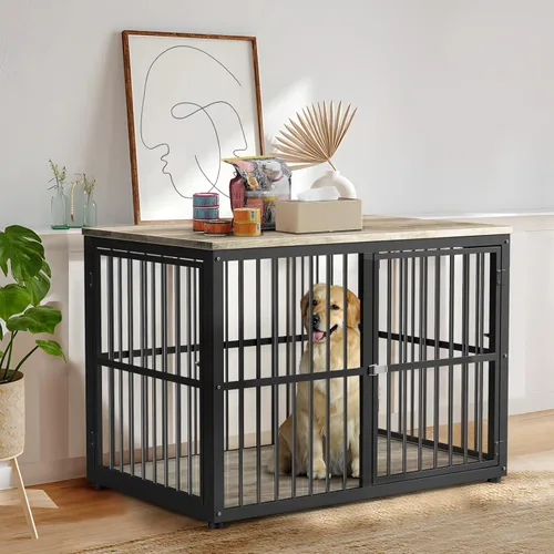 Miniatura 11 de Lyromix Mueble de jaula para perros de 27'' con 3 puertas, mesa auxiliar de jaula de madera resistente, jaula interior para cachorros para perros