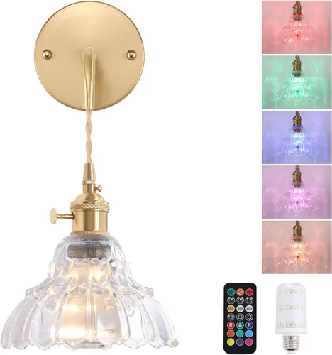 Miniatura 16 de Shenmoyl Aplique de Pared Vintage con Pantalla de Cristal con Patrón de Lirio de los Valles Verde, Cadena Ajustable, Luz de Pared Montada Retro
