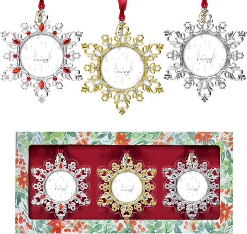 Miniatura 8 de Adornos de árbol de Navidad Laraine – Juego de 3 piezas colgantes decorativos, regalo de recuerdo navideño 2025, colgante con inserto de marco