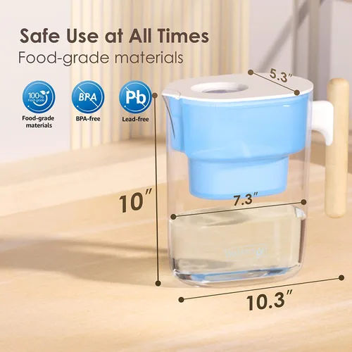 Miniatura 8 de Waterdrop Jarra de filtro de agua Chubby de larga duración de 200 galones y 10 tazas con 4 filtros, certificado NSF, 5X veces más duración, reduce