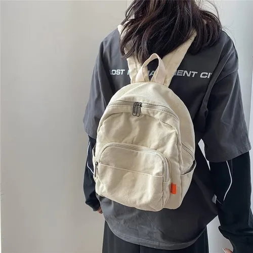 Miniatura 2 de Mini mochila para mujeres y hombres, pequeña bolsa de lona estética, mochila de trabajo, mochila linda, bolso casual, Blanco, Mochilas Daypack