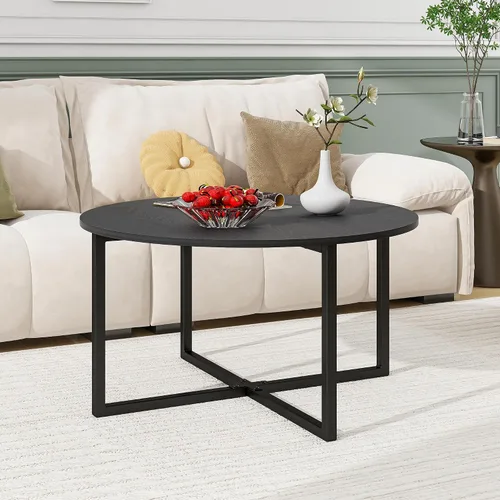 Miniatura 10 de HOMERECOMMEND Mesa de centro redonda para sala de estar, escritorio de té con patas de metal negro, mesa de té, balcón, mesa de sofá, estudio, negro