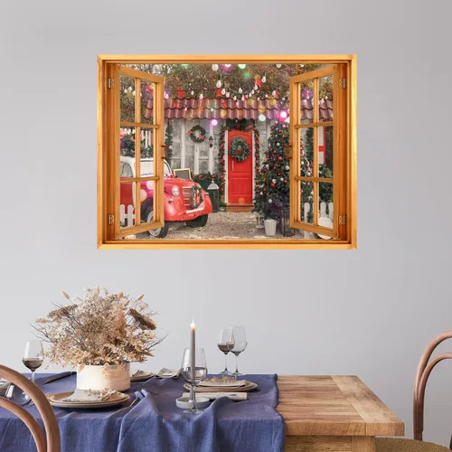 Miniatura 27 de wall26 Adhesivo de Pared Papá Noel Llevando Regalos Ventana Abierta Mural, No Se Despega y No Se Pega, Papel Tapiz No Tejido Decorativo