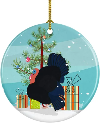Miniatura 62 de Caroline's Treasures Adorno de cerámica de Navidad pintado o de codorniz chino, decoración colgante de árbol de Navidad verde azulado para el hogar