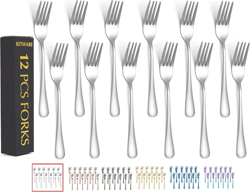 Miniatura 11 de Juego de 12 tenedores de cubiertos negros, tenedores de acero inoxidable, cubiertos de cocina para restaurante, hogar y cocina, vajilla esencial