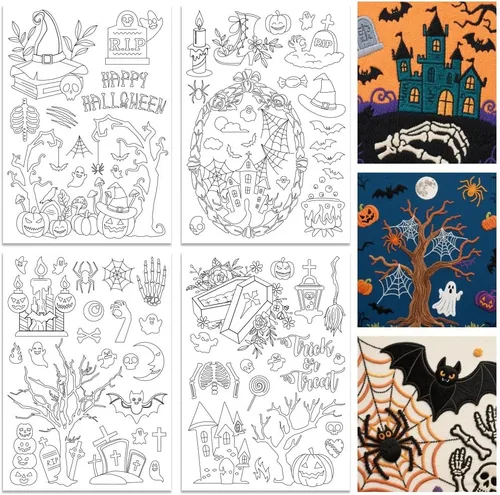 Miniatura 14 de ORIGACH 4 Hojas Grandes de Estabilizadores de Bordado Solubles en Agua de Otoño, Papel de Bordado de Hojas de Calabaza y Setas para Costura a Mano