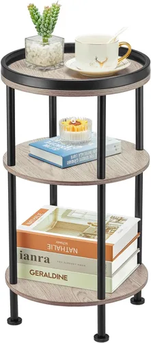 Miniatura 12 de Mesa auxiliar redonda pequeña con estación de carga para espacios pequeños, mesa decorativa de 3 niveles con puertos USB y tomas de corriente, mesa