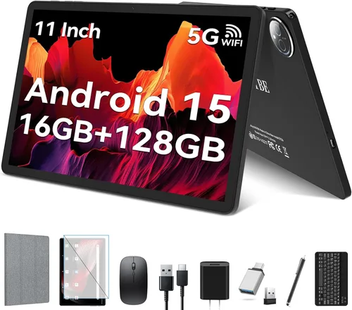 KADYBE Tableta Android 15 de 11 pulgadas, las tabletas más recientes de 2025 con 16GB RAM 128GB ROM 1TB expandible, tableta con teclado, batería de