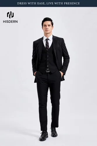 Miniatura 4 de HISDERN Vest 101 - Chaleco de traje ajustado para hombre con 3 bolsillos para negocios, formal, boda, baile de graduación y esmoquin casual