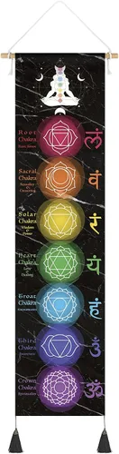 DigiTizerArt Póster colgante en lienzo para meditación, 7 chakras y yoga, pintura | tapiz colgante de pared blanco y negro | 13.0 x 53.1 in (negro)