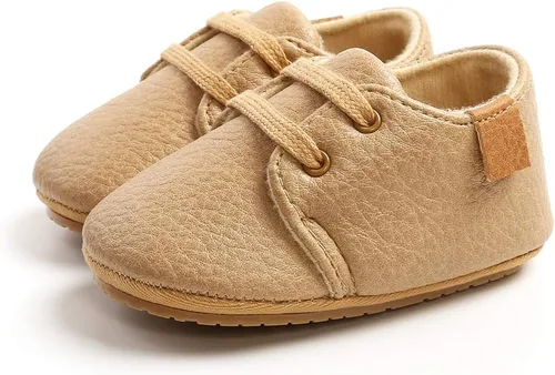 Miniatura 6 de SOFMUO Zapatos deportivos de cuero con cordones para bebés, niños y niñas, suela de goma suave, mocasines Oxford para recién nacidos