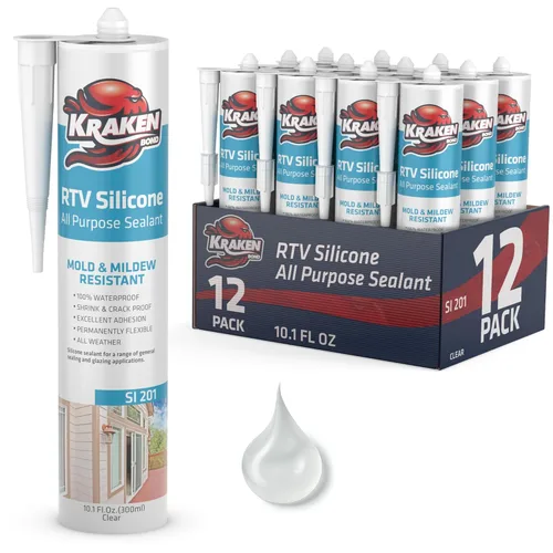 Miniatura 19 de Kraken Bond Sellador de silicona gris resistente al agua Cartucho de 100 a 10 onzas líquidas – RTV silicona calafateo para cocina y baño, todo uso
