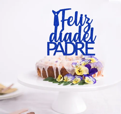 Miniatura 4 de Decoración de pastel de Feliz Día del Padre para decoración del día del padre, suministros de fiesta de cumpleaños de papá con purpurina azul