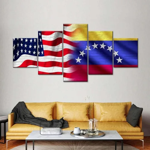 ViyoK Lienzo decorativo para pared, 5 piezas, impresiones en lienzo, arte de pared, 5 piezas de banderas de Estados Unidos y Venezuela, pintura