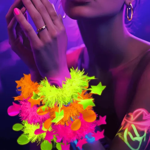 Miniatura 5 de Mega-L - 12 pulseras de fiesta que brillan en la oscuridad, suministros de fiesta que brillan en la oscuridad, pulsera de luz negra fluorescente