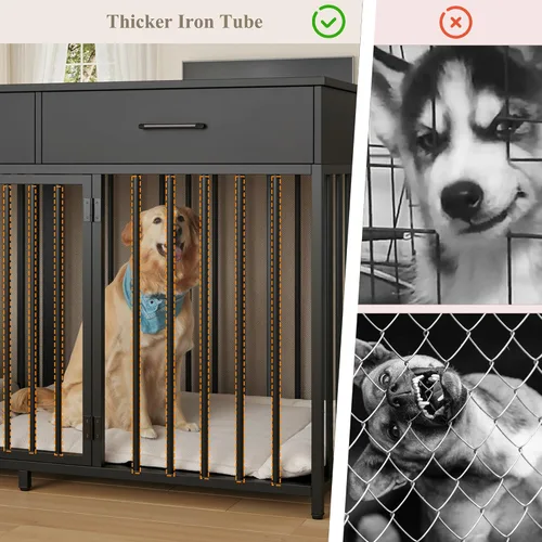 Miniatura 7 de HOSTACK Mueble doble para perros, perrera de 71 pulgadas de ancho para interiores con 3 cajones, jaula de granja para perros para 2 perros Negro