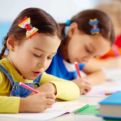 Miniatura 6 de Whaline 6 pinzas para el pelo con lazo para el regreso a la escuela, libro de manzanas, pizarra, lazo para el pelo, pasador colorido de piel